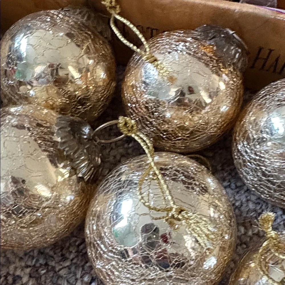 Eight Vintage Restoration Hardware Glass Gold ornaments